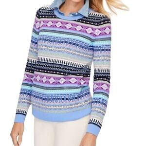 Talbots Womens Cozy Fair Isle Multi Color Crewneck Sweater Size Small